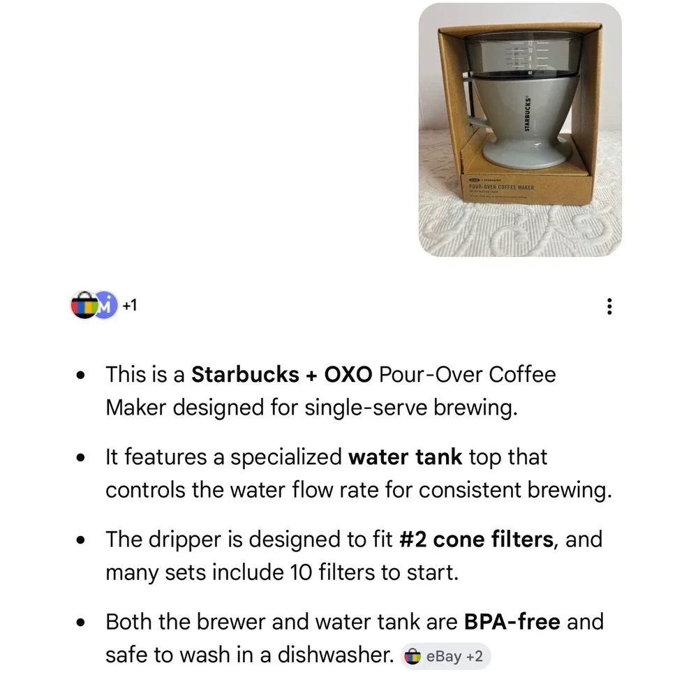 Starbucks OXO Pour-Over Coffee Maker with Water Tank Grey Single Serve New